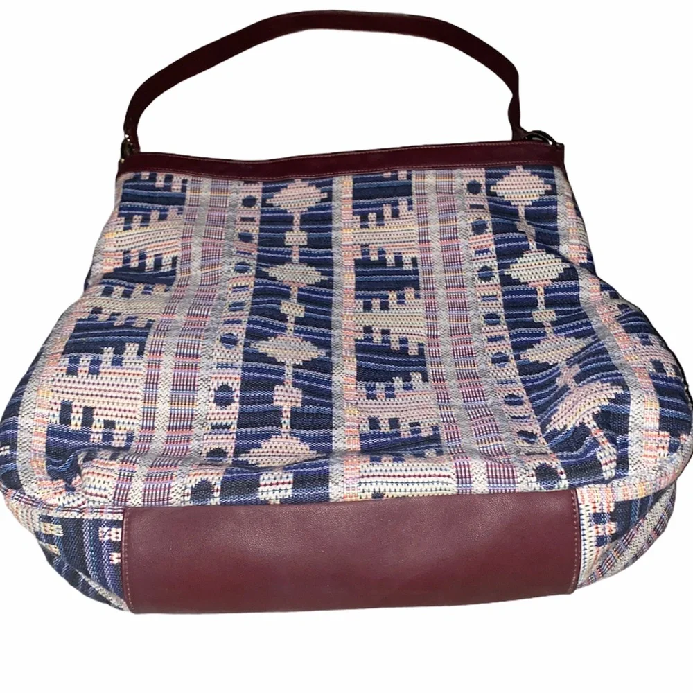 DownEast Aztec Brown Leather Satchel Hobo Bag Tote Large Purse